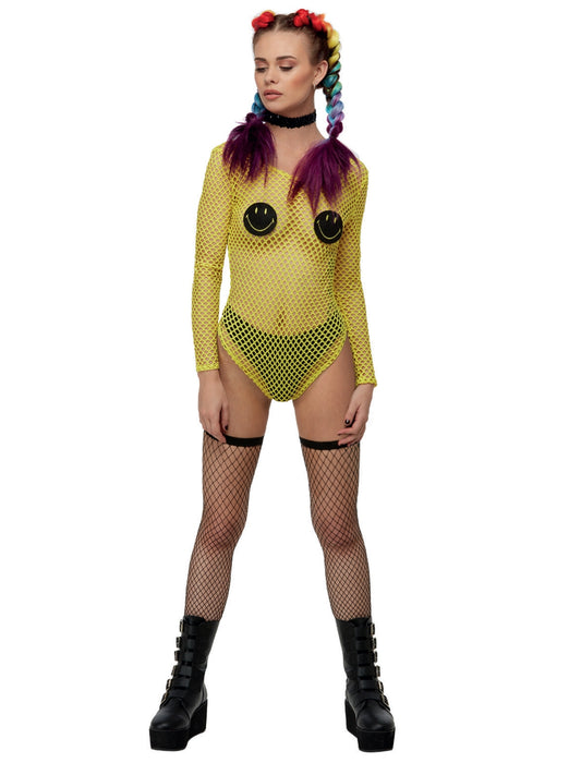 Smiley Fishnet Bodysuit Costume 1