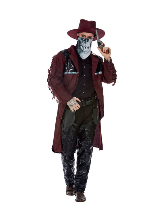 Mens Deluxe Dark Spirit Western Cowboy Costume, Burgundy 1