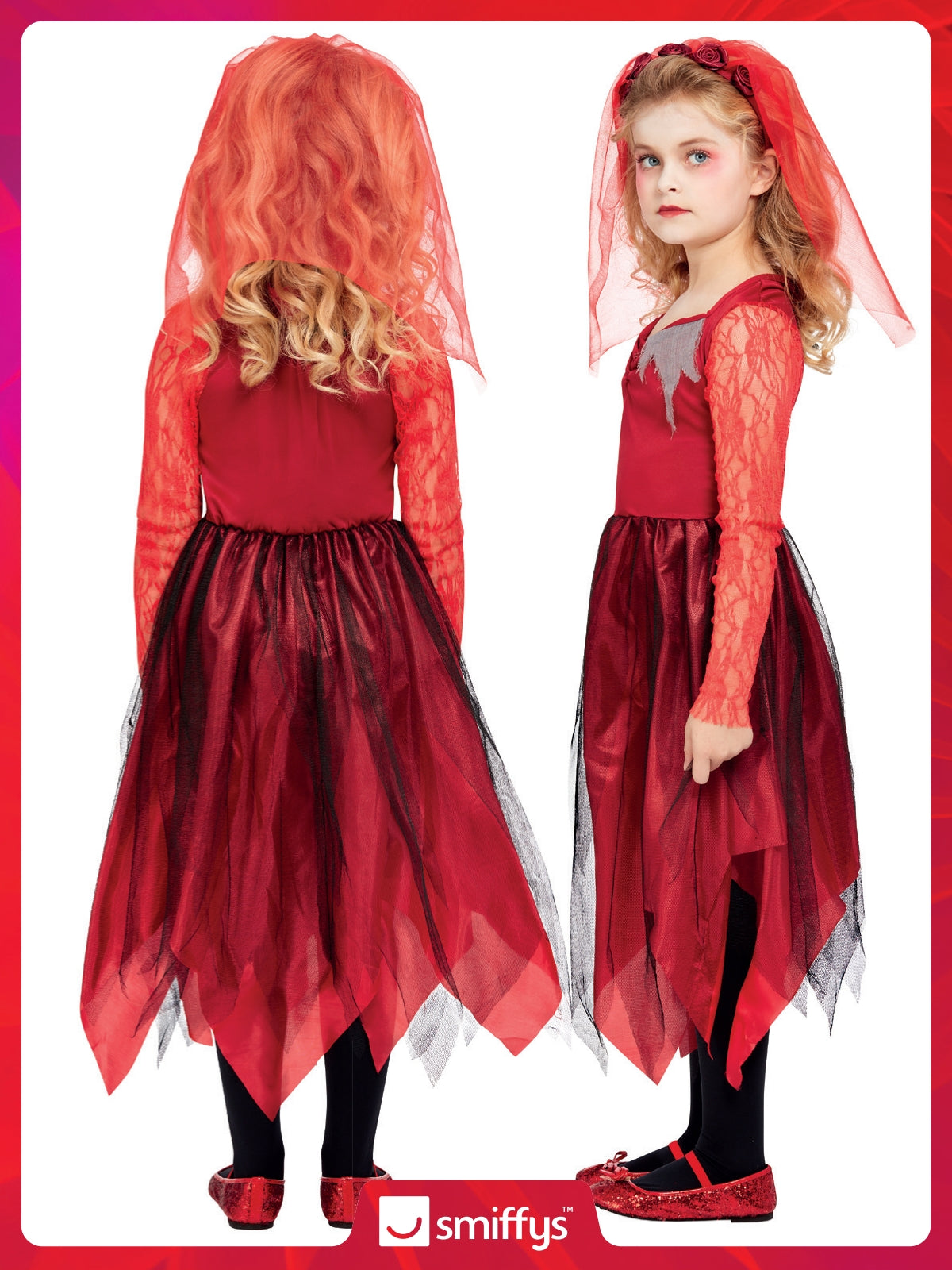 Girls Red Graveyard Bride Costume 4