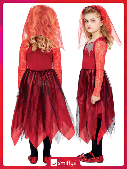 Girls Red Graveyard Bride Costume 4