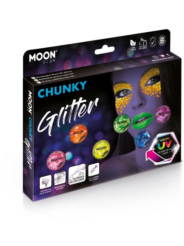 Moon Glow Neon UV Chunky Glitter, Assorted