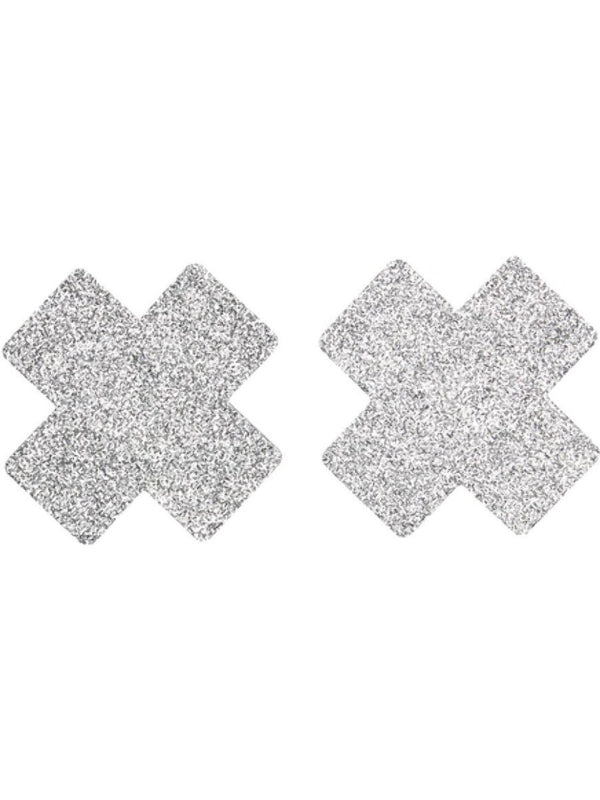 Fever Small Glitter Cross Nipple Pasties, Silver