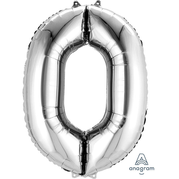 Silver Number 0 Balloon - 34" Foil