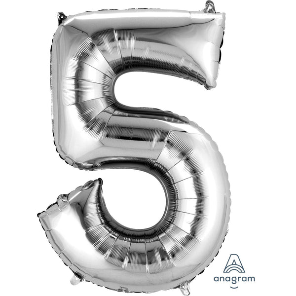 Silver Number 5 Balloon - 34" Foil