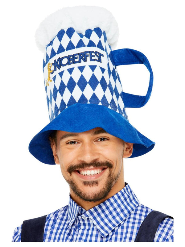 Oktoberfest Beer Hat, Blue & White Chequered