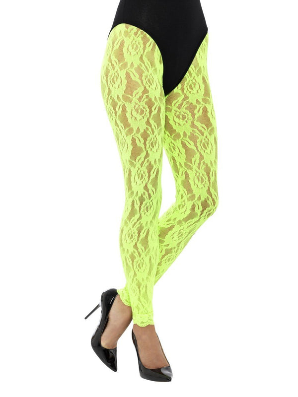 80s Lace Leggings, Neon Green