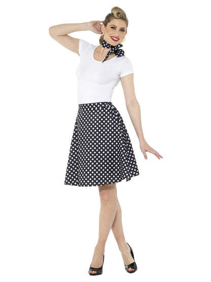 Adults Black 50s Polka Dot Skirt