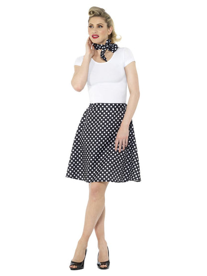 Adults Black 50s Polka Dot Skirt