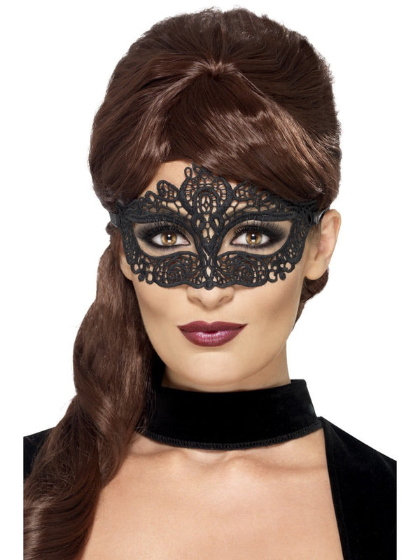 Embroidered Lace Filigree Eyemask, Black