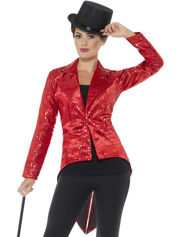 Sequin Tailcoat Jacket, Ladies, Red