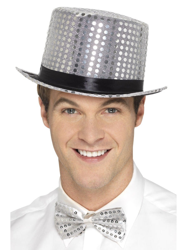 Sequin Top Hat, Silver