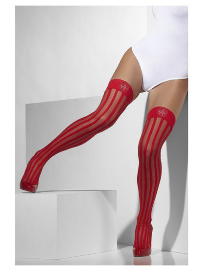 Red Sheer Hold Ups with Vertical Stripes Alt 2